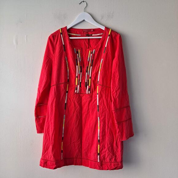 Prana Womens Boho Red Slit Front Long Sleeve Lacy Mini Dress / Tunic - Size L - Picture 6 of 11